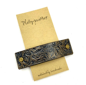 Antique Brass / Bronze Leather Barrette with Rustic Spirals Texture