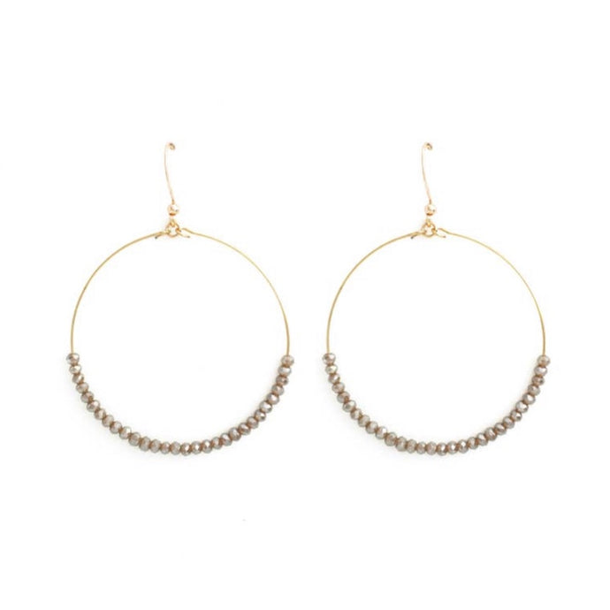 Earrings Gray Crystal and Gold Flat Hoop