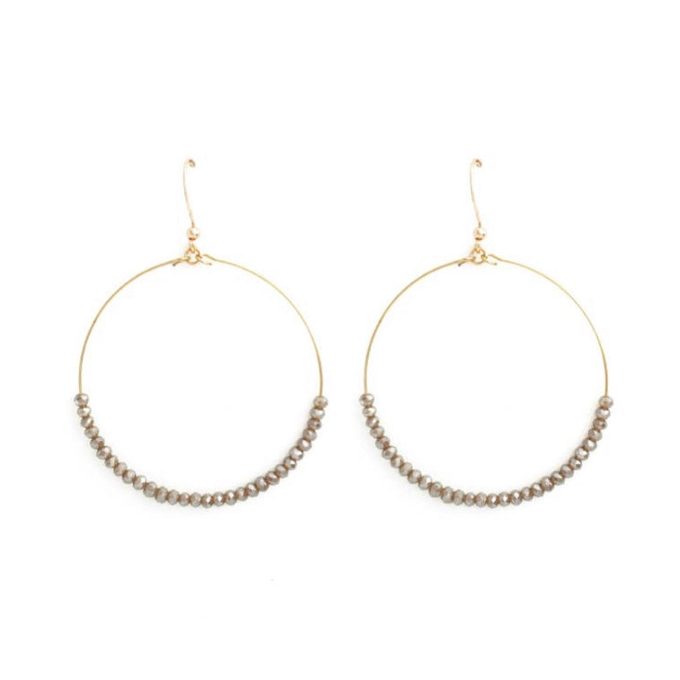 Earrings Gray Crystal and Gold Flat Hoop