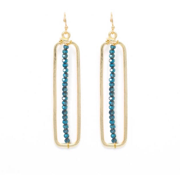 Earrings Teal Crystal and Gold Dangle