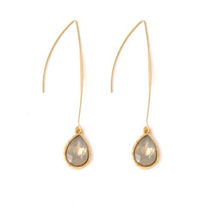 Earrings Gray Crystal and Gold Tear Drop Dangle